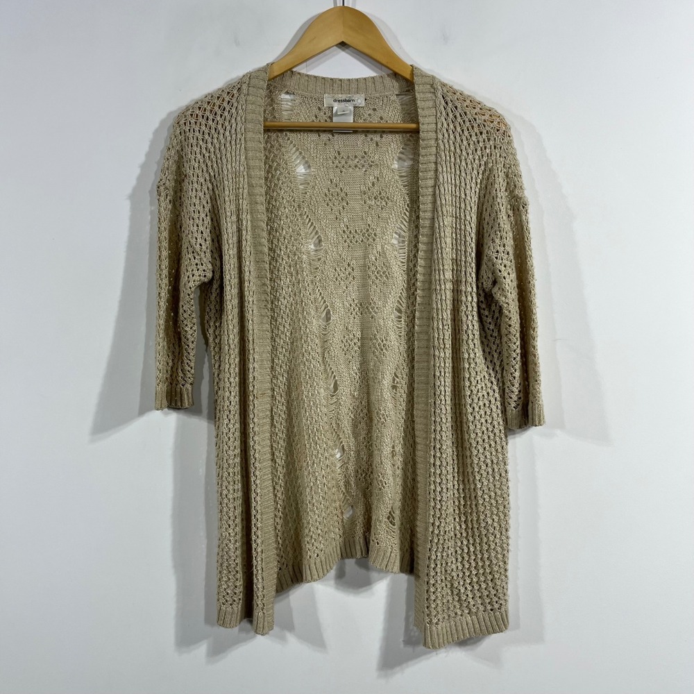 Dressbarn Y2K Coastal Beachy Open Front Crochet Knit Cardigan Womens Small Boho